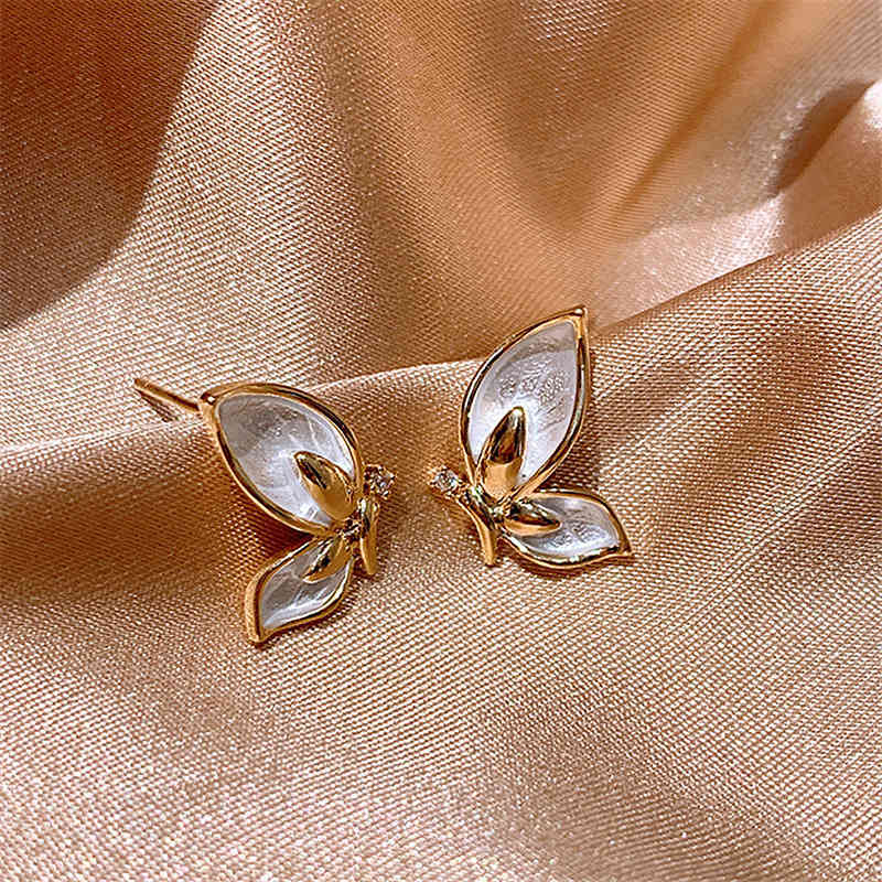 Charms Ear Stud Clip Rings 925 Silver Needle Fashion Small Butterfly Super Fairy Personality Simple Net Red High Sense Temperament Crystal Female