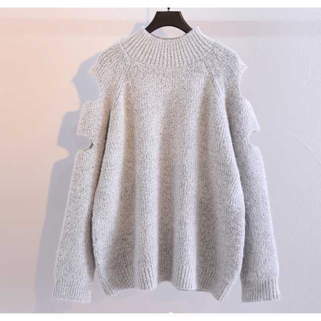 H.SA Winter Sweaters Fashion Korean Jumpers Off the shoulder Hollow Out Long Yellow Sweaters Warm Soft Casual Knit Tops 210716