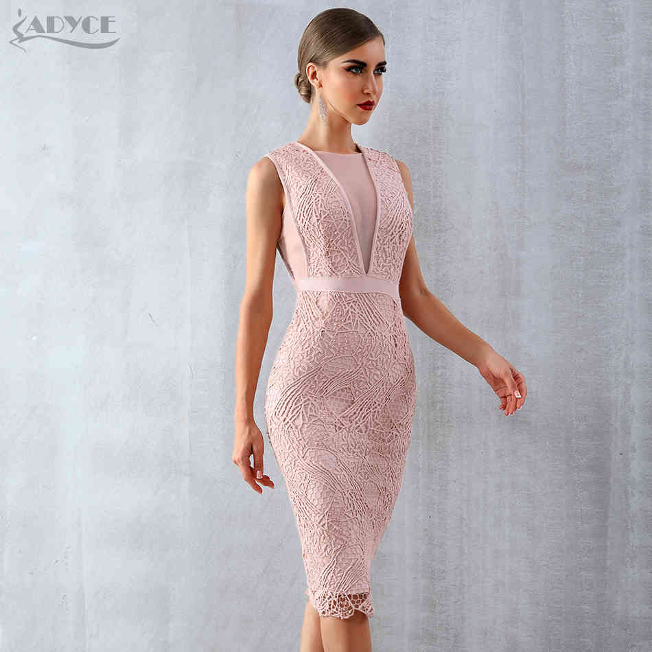 Summer Women Bandage Dress Vestidos Tank Sexy Lace Mesh Sleeveless Bodycon Clubwears Celebrity Runway Party 210423