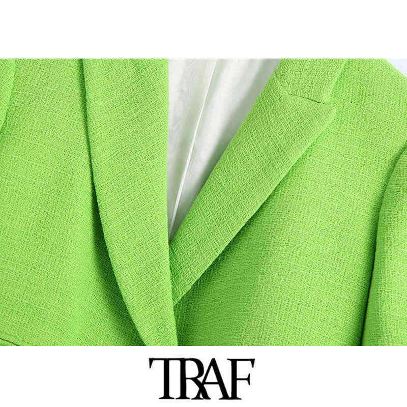 TRAF Women Fashion Double Breasted Tweed Cropped Blazer Coat Vintage Short Sleeve Female Outerwear Chic Veste Femme 211122