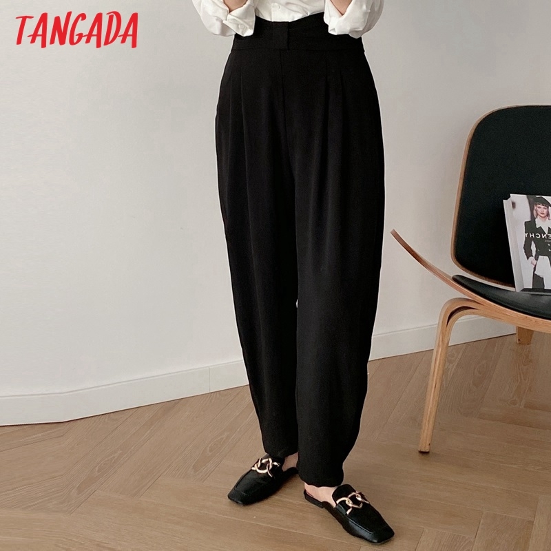 Fashion Women Black Loose Harm Long Trousers Side Zipper Female Pants JE86 210416