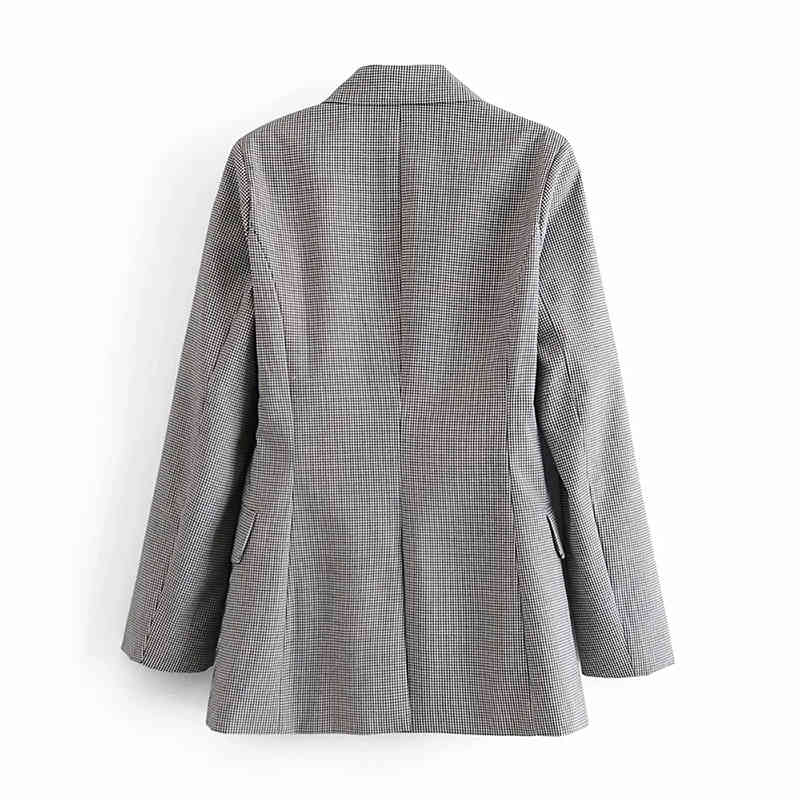 Women Elegant Plaid Blazer Long Sleeve Double Breasted Slim Check Coat Office Work Lattice Suit Jacket Outerwear 210520