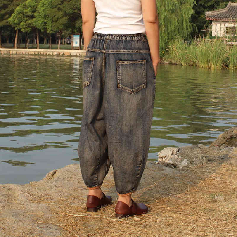 Autumn Arrival Arts Style Women Jeans Elastic Waist Loose Denim Harem Pants Female Vintage High Quality D574 210512