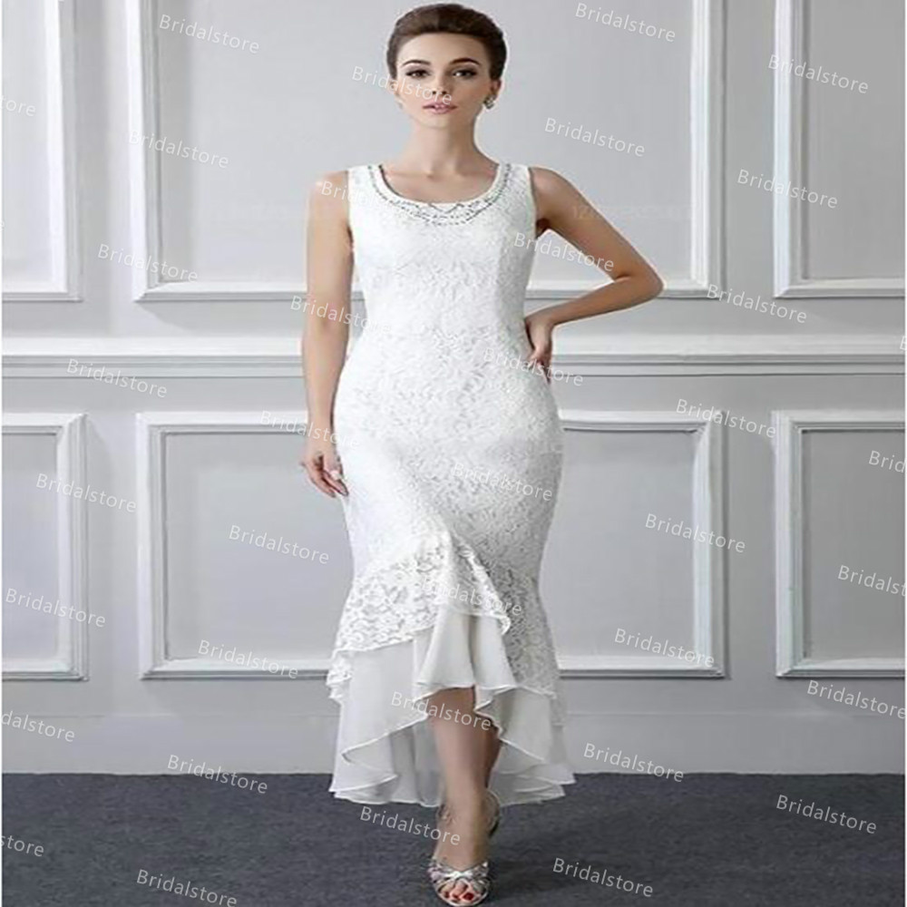 Gorgeous White Lace Mother Of The Bride Dresses Two Piece Summer Wedding Guest Party Dress 2021 Tea Length Chiffon Evening Prom Skirt With Jacket robe