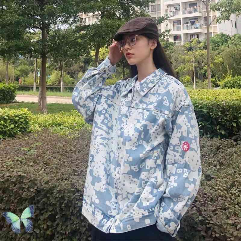 Autumn Winter Cav Empt Noise-print Denim Jacket Men Women High Quality Zipper CAVEMPT Street Washed Coat 210420