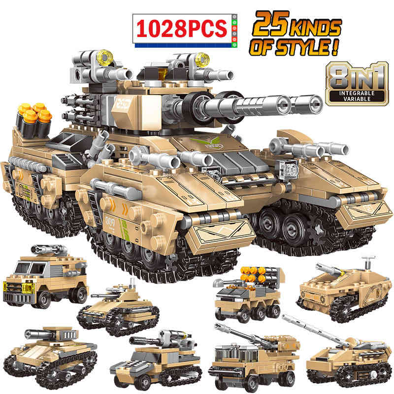 New Creator 1028pcs High-Technic 8 in 1 City Tank Model Building Blocks Weapon Vehicle Car MOC Bricks Toys for Children X0503
New Creator 1028pcs High-Technic 8 in 1 City Tank Model Building Blocks Weapon Vehicle Car MOC Bricks Toys for Children X0503