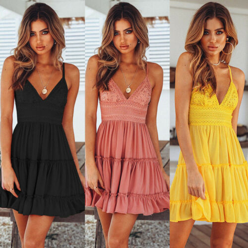 Women Summer Black Backless Layers Sweet Boho Short Mini Dress V Neck High Waist Evening Party Beach Dresses Sundress, Black;gray
Women Summer Black Backless Layers Sweet Boho Short Mini Dress V Neck High Waist Evening Party Beach Dresses Sundress, Black;gray