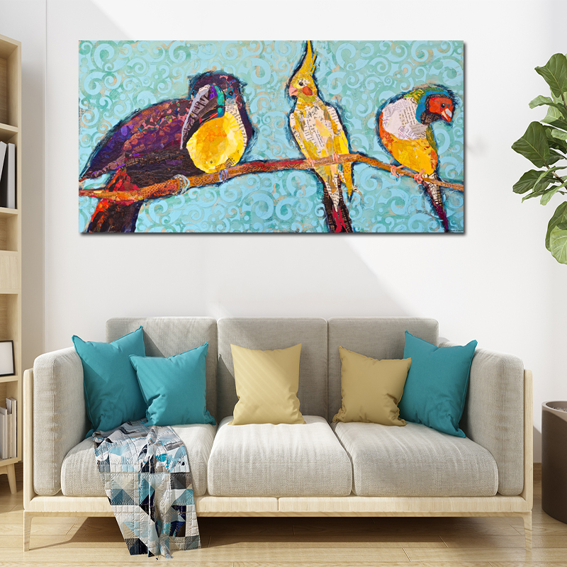 Abstract Art Three Colorful Owls Canvas Prints Modern Birds Animal Painting Wall Art For Living Room Unframed
