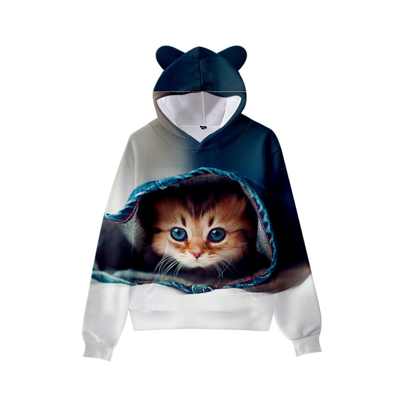 Pocket cat pattern cute boy girl clothes hooded 3D printing hooded sweater top autumn early winter ears hooded pullover, Black
Pocket cat pattern cute boy girl clothes hooded 3D printing hooded sweater top autumn early winter ears hooded pullover, Black