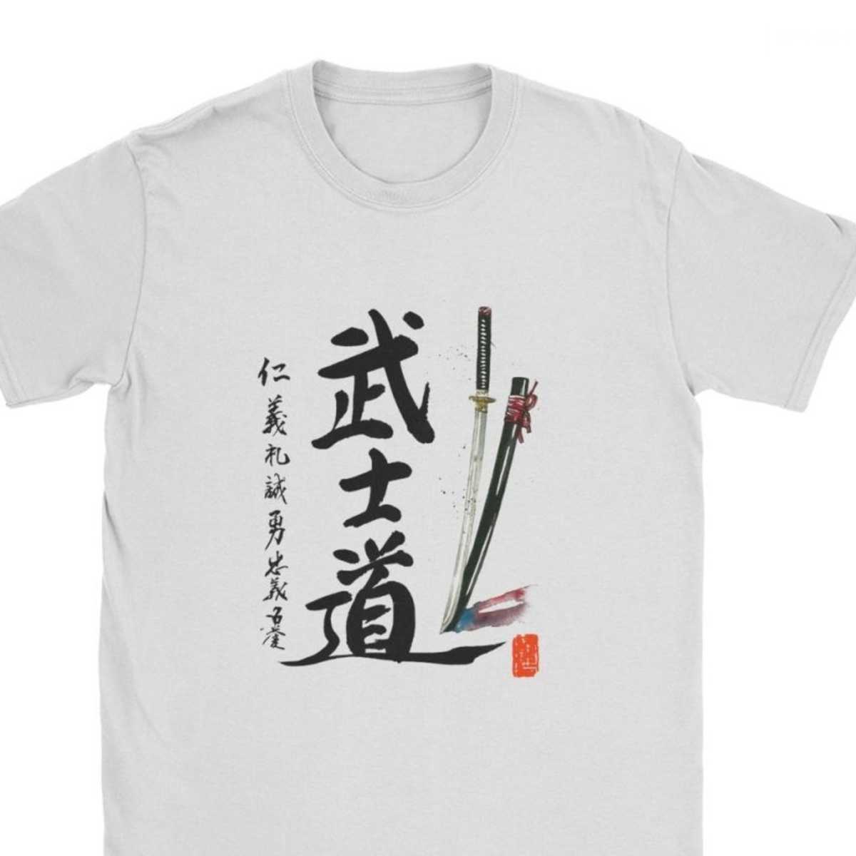 Bushido And Seven Virtues Of Samurai With Katana Men's Tshirt Novelty Pure Cotton Tees O Neck Tee Shirts Tops 210629