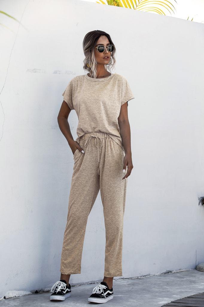 Tracksuits Women Sets 2 Piece Summer Sports Jogger Solid Short Sleeve Sweatshirt Homewear Trousers Plus Size Sleepwear Two Dress