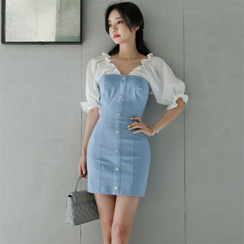 Bodycon denim Dress for women Summer Blue Short Sleeve v neck Ladies Korea Jeans Sexy Office Mini Dresses 210602
Bodycon denim Dress for women Summer Blue Short Sleeve v neck Ladies Korea Jeans Sexy Office Mini Dresses 210602