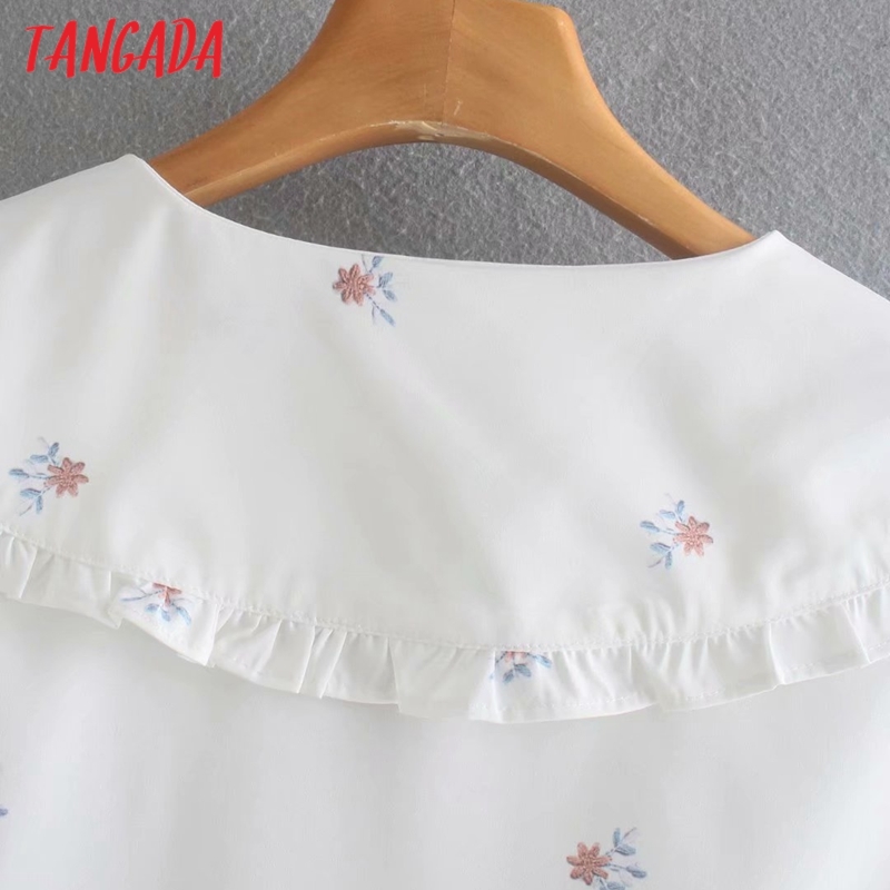 Women Retro Flowers Print Oversize Collar Long Sleeve Chic Female White Blouse Shirt Tops XN291 210416