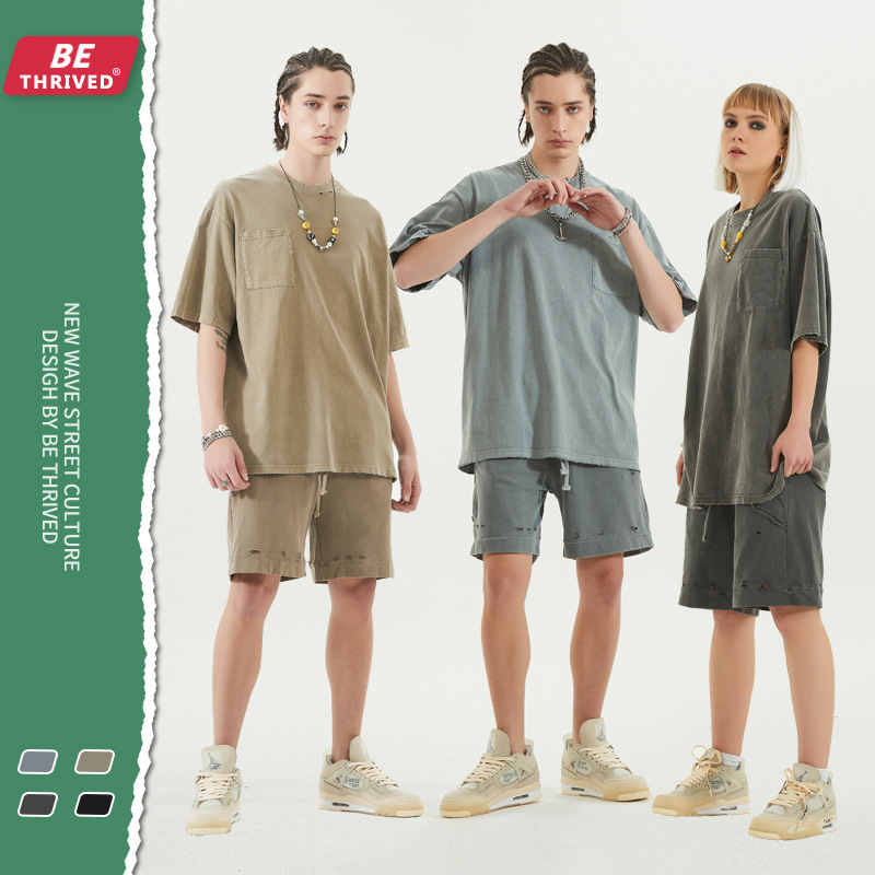 summer new eing pocket make old short sve high street fashion brand t-shirt shorts set (b17), White;black
summer new eing pocket make old short sve high street fashion brand t-shirt shorts set (b17), White;black