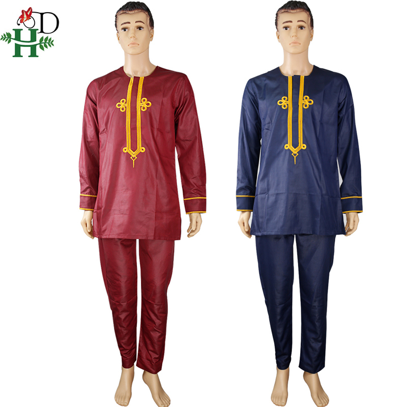 HD dashiki mens top pant 2 pieces set african men clothes african embroidered clothing for men dashiki shirt with trouser 210408