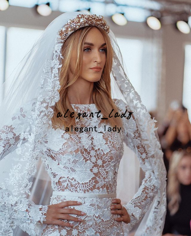 Crochet Cotton Lace Mermaid Wedding Dresses 2022 Berta Backless Long Sleeve Slim Jewel Neck Bohemian Country Bridal Dress vestidos