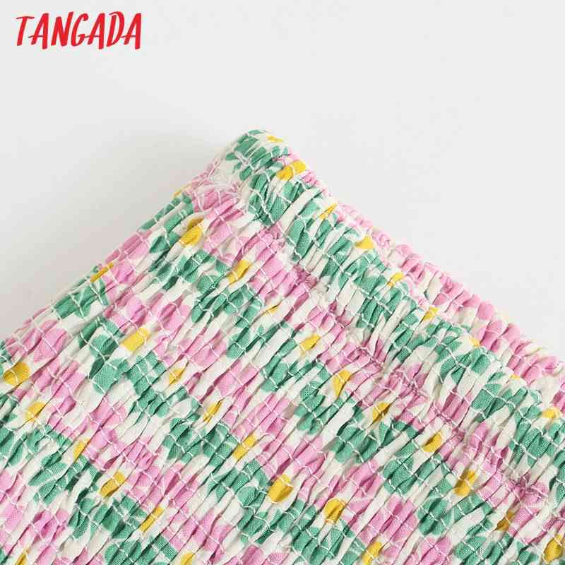 Women Floral Print Skirts Faldas Mujer Strethy Waist French Style Female Mini Skirt 5Z101 210416