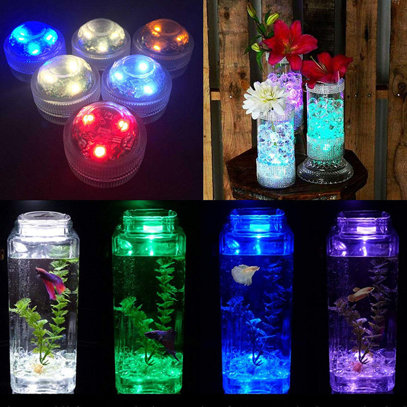 Battery Powered RGB Submersible LED Light IP68 Waterproof Underwater Leds Lights Night Lamp for Fish Tank Pond Wedding Party Lighting D1.5