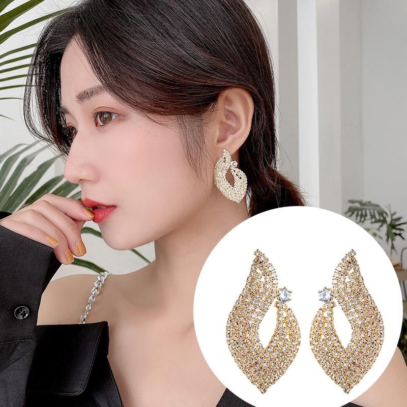 

Stud Exaggerated Fashion Atmosphere Full Earrings Female Needle Elegant Temperament Personalized Earring Accessories, Golden;silver