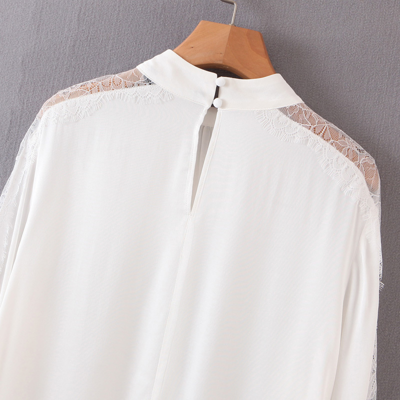 Chic Lace Spliced Blouse Women Fashion Casual Loose O Neck Tops Elegant Ladies Long Sleeve Shirts 210520