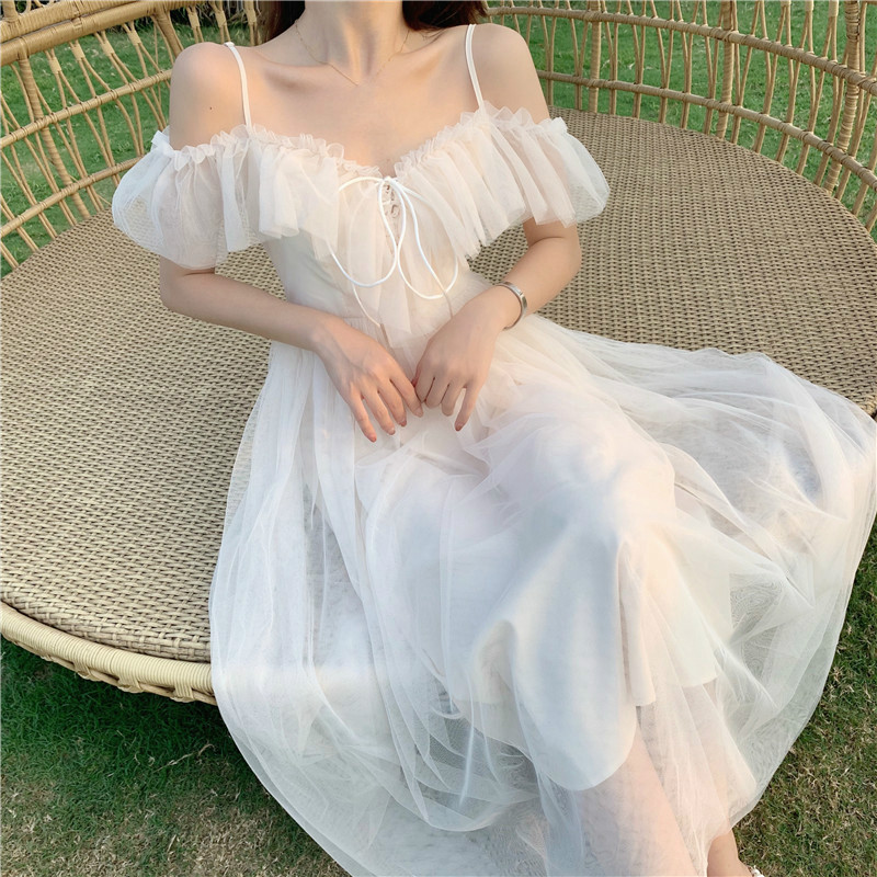 Summer Sexy Sweet Lolita Dress Women Low Chest Off Shoulder Bandage Fairy Mesh Dress Female Beach Boho Spaghetti Strap Dresses, Long
Summer Sexy Sweet Lolita Dress Women Low Chest Off Shoulder Bandage Fairy Mesh Dress Female Beach Boho Spaghetti Strap Dresses, Long
