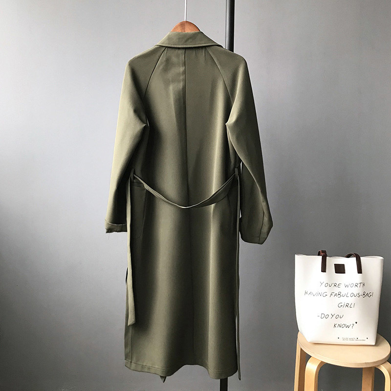 Elegant Solid Color Windbreaker Women Coat With Pockets Fashion Split Hem Sashes Outwear Casual Long Trench 210515