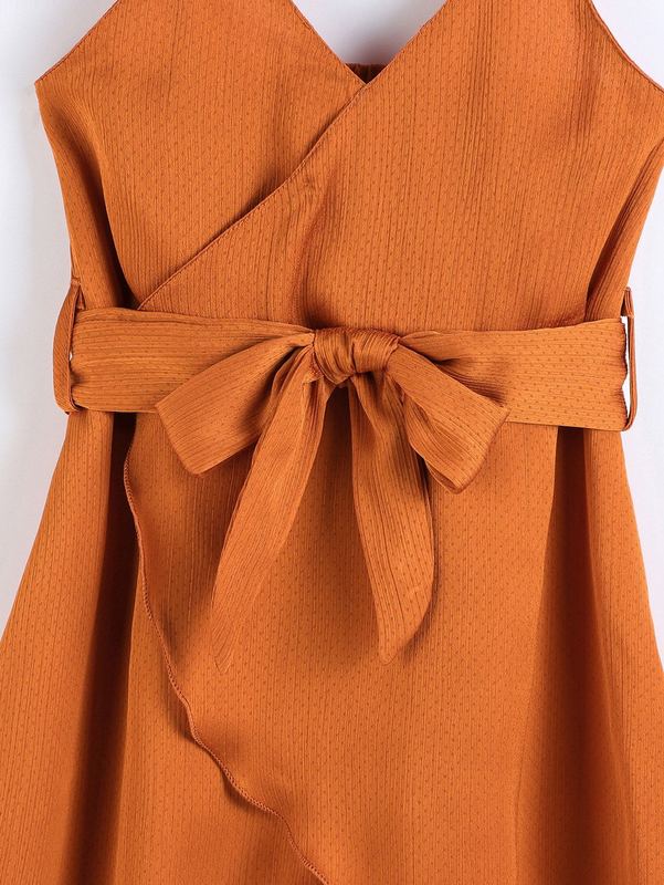 Toddler Girls Overlap Collar Wrap Hem Belted Cami Dress SHE