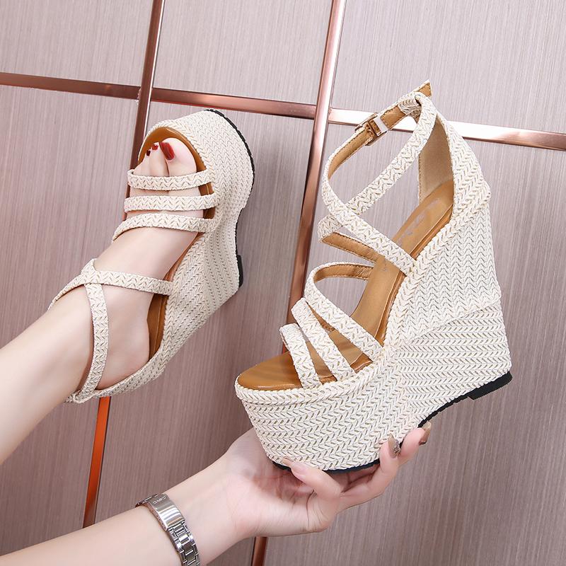 Dress Shoes High-heeled Wedges Sandals 16cm Fashion Cross-belt One Word Platform Wedge Woman Pumps Gladiator Sandalias, Beige
Dress Shoes High-heeled Wedges Sandals 16cm Fashion Cross-belt One Word Platform Wedge Woman Pumps Gladiator Sandalias, Beige