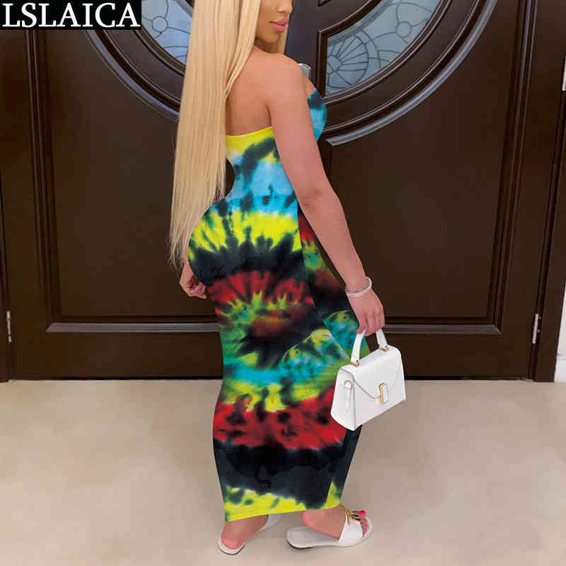 Dresses for Women Party Off Shoulder High Waist Fashion Sexy Tie Dye Summer Elegance Maxi Female 210515