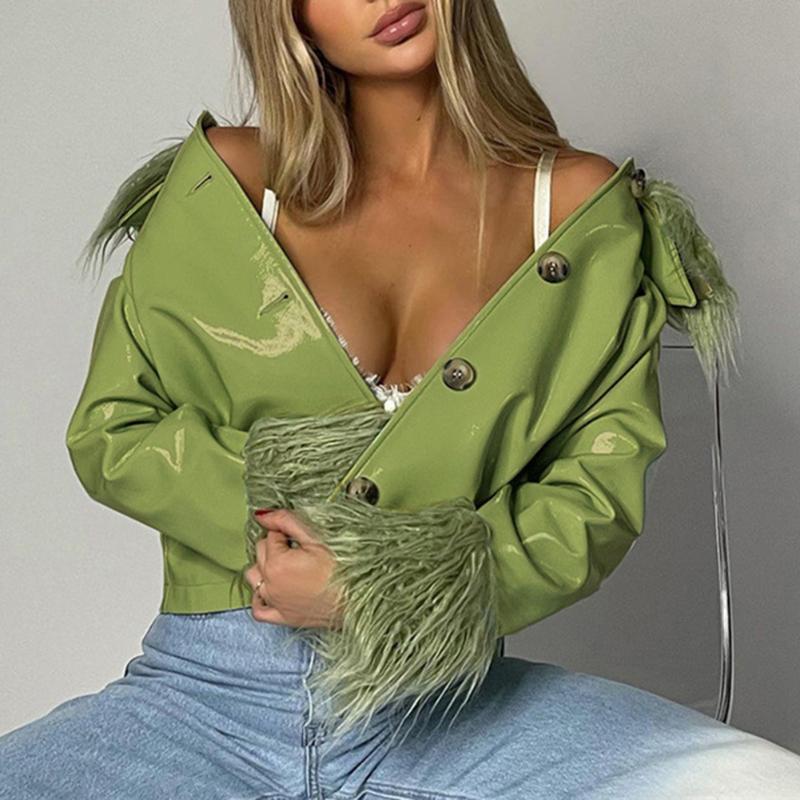 Women' Jackets PU Leather Jacket Women Turn Down Faux Fur Autumn Winter Green Brown Long Sleeve Fashion Coat Cropped Casual 2021 Clothing, Black
Women' Jackets PU Leather Jacket Women Turn Down Faux Fur Autumn Winter Green Brown Long Sleeve Fashion Coat Cropped Casual 2021 Clothing, Black