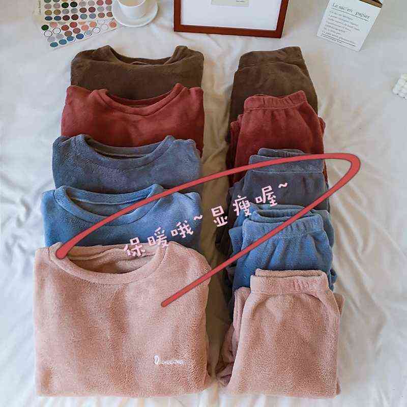 Winter Pajamas Sets For Women Sleepwear Homes Clothing Pajama Home Wear Womens Pyjamas Set Velvet Pants Nightwear Thick Warm 211111