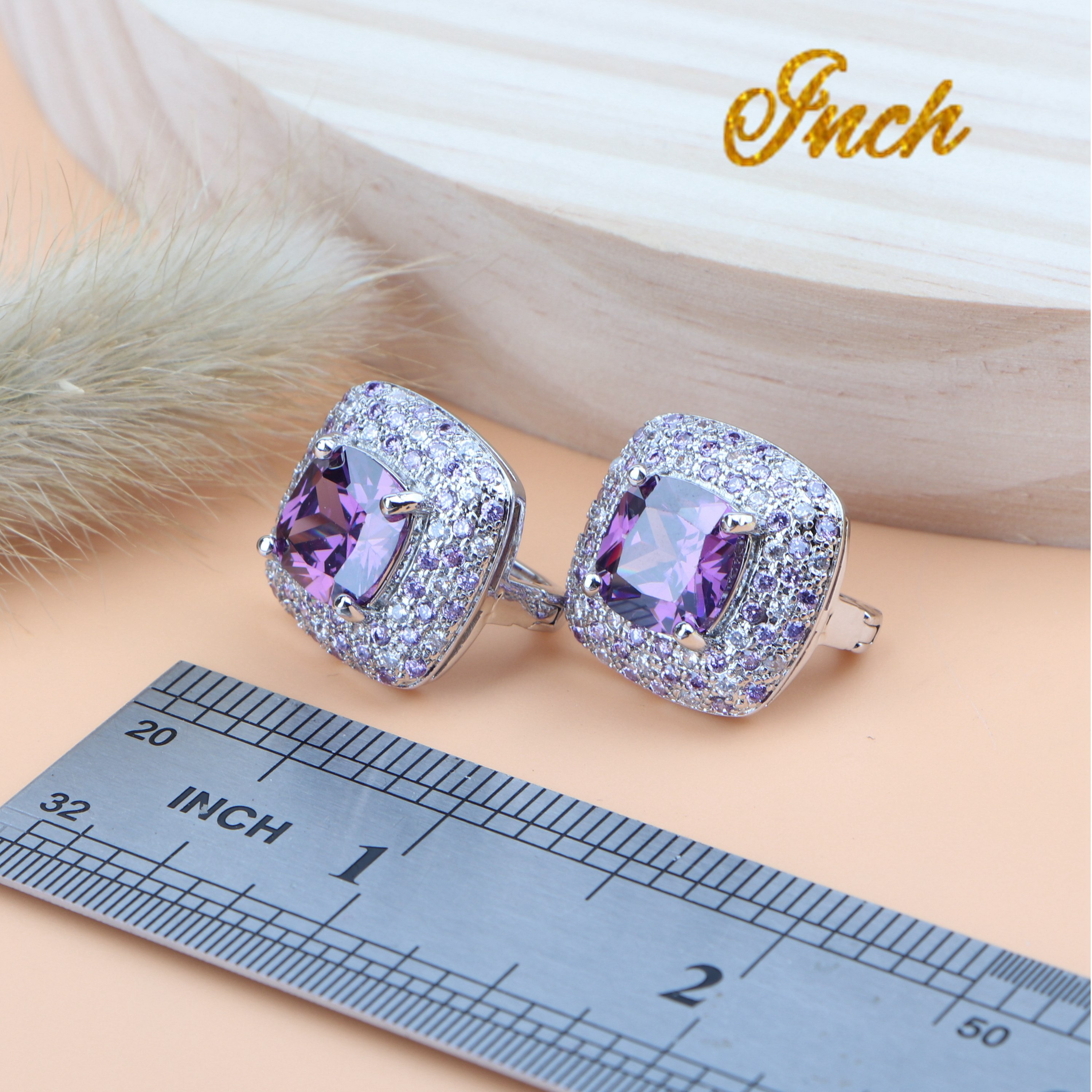 Silver 925 Women Jewelry Sets Purple Cubic Zirconia Jewelry Wedding Bridal Pendant Rings Earrings Bracelet