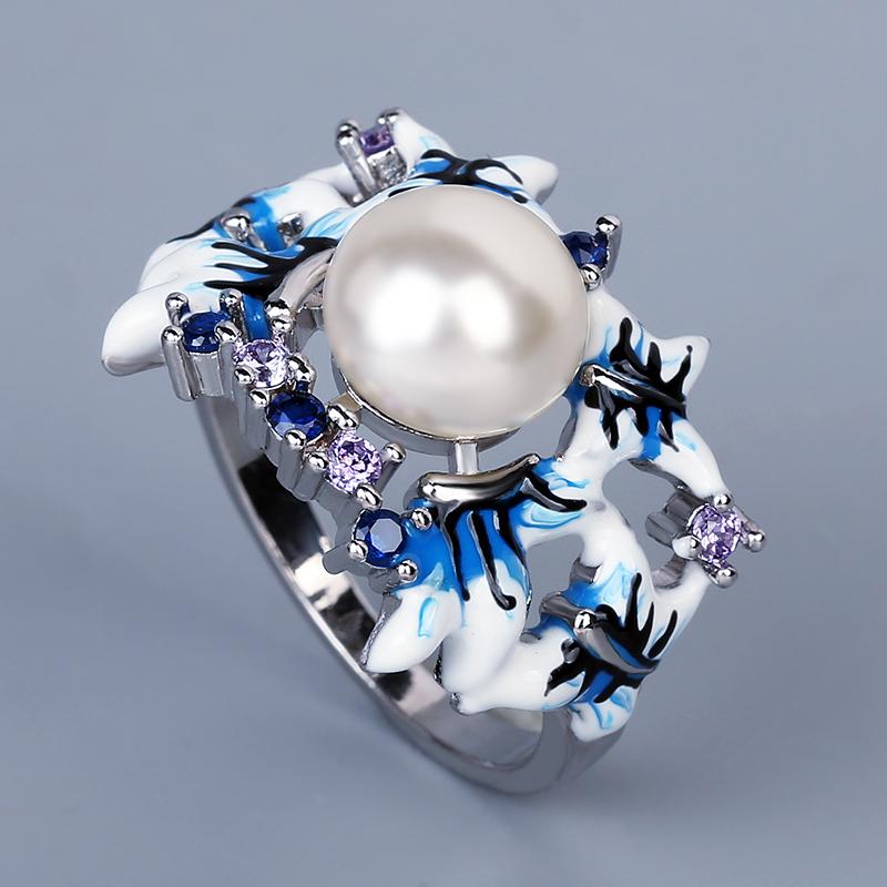 Cluster Rings The Est Style Elegant Blue Flower White Pearl Ring Female 925 Silver Party Engagement Wedding Jewelry Gift, Golden;silver
Cluster Rings The Est Style Elegant Blue Flower White Pearl Ring Female 925 Silver Party Engagement Wedding Jewelry Gift, Golden;silver