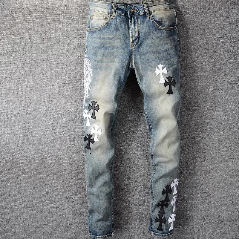 High Street Personality New Cross Embroidered Jeans Printed Slim-fitting Pants for Men, Blue
High Street Personality New Cross Embroidered Jeans Printed Slim-fitting Pants for Men, Blue