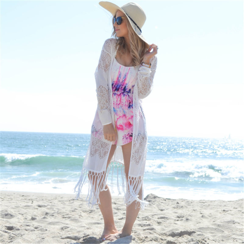 Tunics for beach Long Lace Beach Dress Women Swim Cover up Plus size Saida de Praia Robe Plage Kaftan #Q1011 210420