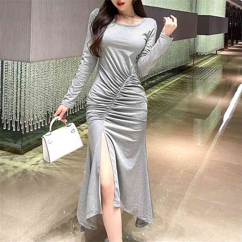 Spring fashion Ruched Black Midi Dress Casual Long Sleeve Bodycon Female Sexy Split Vestidos 210519, Gray
Spring fashion Ruched Black Midi Dress Casual Long Sleeve Bodycon Female Sexy Split Vestidos 210519, Gray