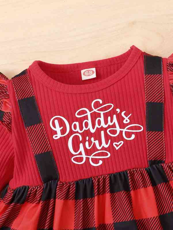 Baby Slogan & Buffalo Plaid Print Ruffle Trim Dress SHE