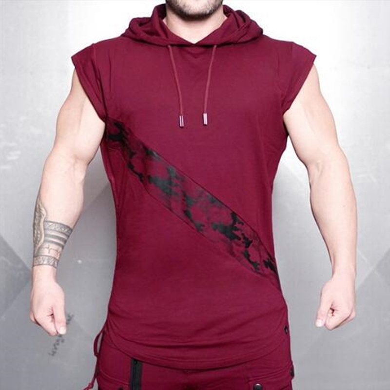 Fashion Summer Mens Sleeveless Hoodie T-Shirts Muscle Sweatshirt Cool Hoody Tops GYM Sport Slim Fitness Hooded Sportswer Tees 210329
