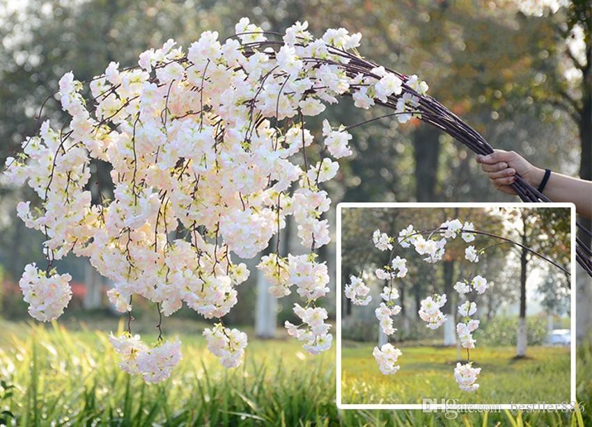 Four Branches Each Bouquet Simulation Cherry Blossom Flower Long-Peach Branch Wedding Arch Decorative Home Party Decor Flowers & Wreaths