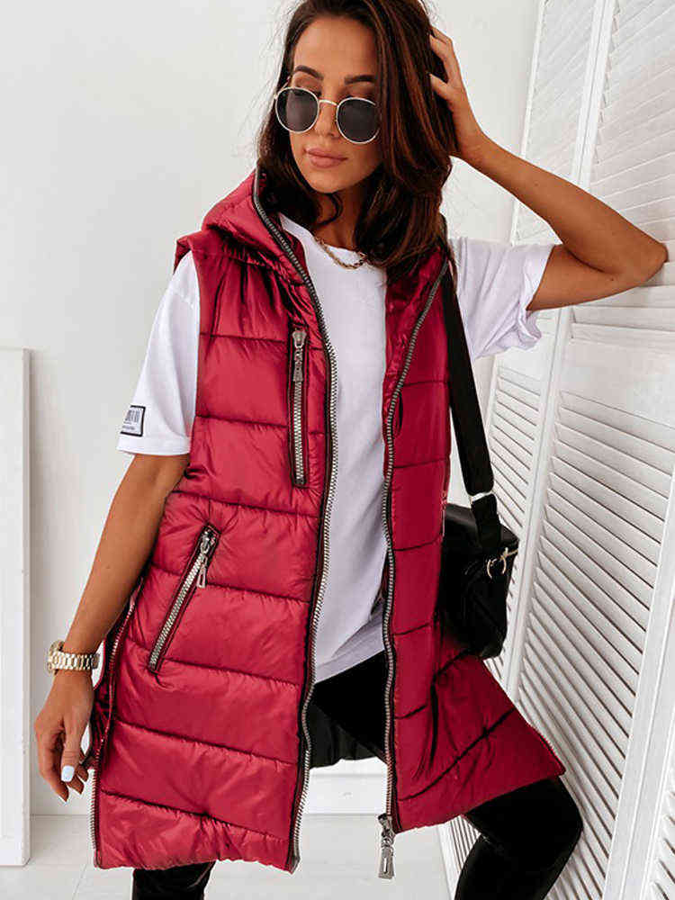 Autumn and Winter Women's Coat Vest Mid-Length Waistcoat Plus Size Streetwear Sleeveless Jacket Quilted 211120