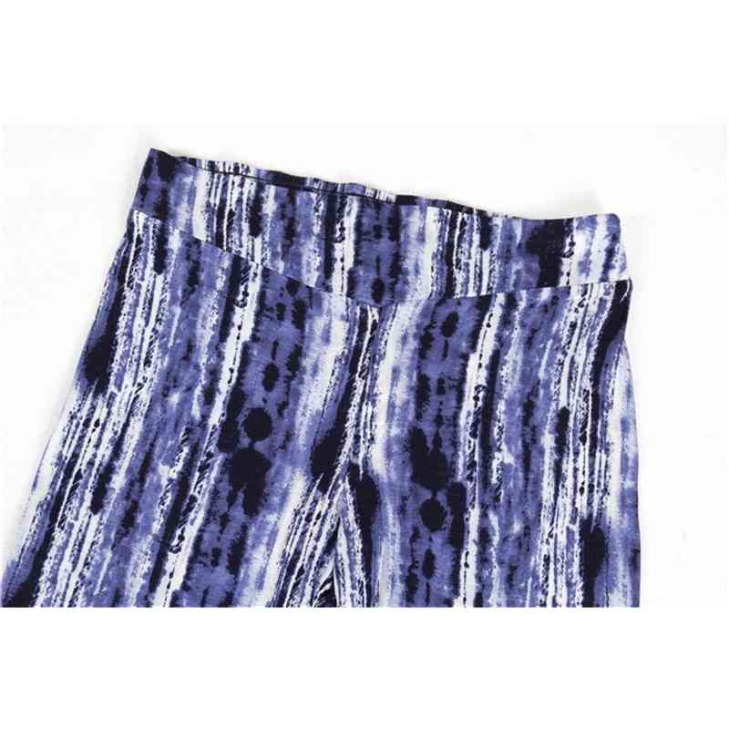 Holiday Blue Tie-dye Vertical Stripe Print Flare Pants Women BOHO Tribal African Hippie Bell Leggings Bottom Long Trousers 210429