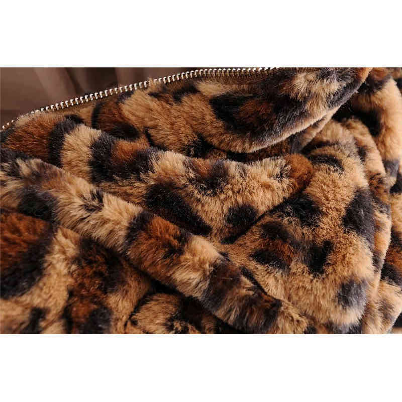 Evfer Women Vintage Leopard Print Winter Thick Jackets Female Fashion Animal Autumn Long Sleeve Zipper Loose Jacket Coats 210421