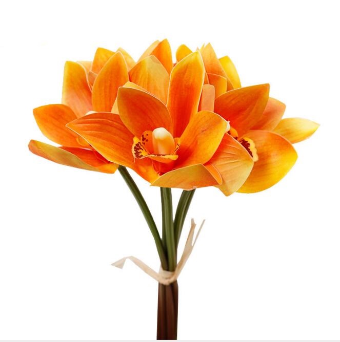 Artificial flower 6 heads of Cymbidium palm bouquet wedding decorative Butterfly Orchid flowers