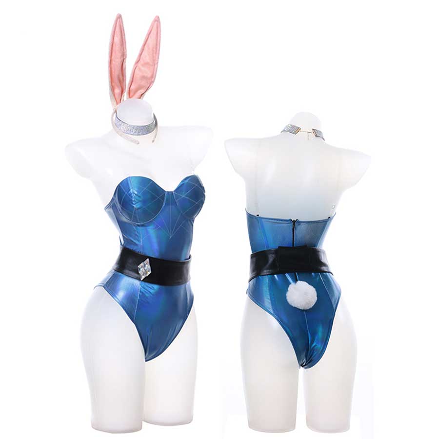 LOL KDA Ahri Cosplay Costume Bunny Girl Uniform for Halloween Party, Blue