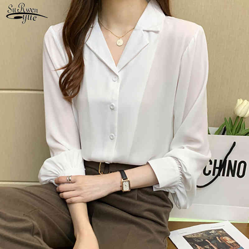 Autumn Chiffon White Blouse Women Long Sleeve Loose Shirts Blouses Office Lady Casual Tops Blusas 11970 210508