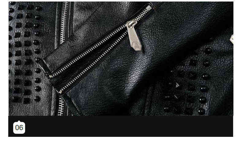 Idopy Men's Punk Leather Jackets Black Rivets Motorcycle Leather Jackets Studded Gothic Slim fit Biker Leather Coat for Male 211111