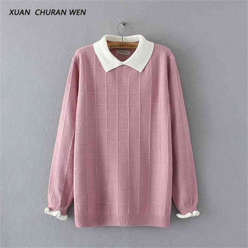 XUANCHURANWEN Winter Autumn Women Long Sleeve Sweater Doll Collar Short Loose Plus Size Pullovers Jumper Femme YY25 210603, Black
XUANCHURANWEN Winter Autumn Women Long Sleeve Sweater Doll Collar Short Loose Plus Size Pullovers Jumper Femme YY25 210603, Black