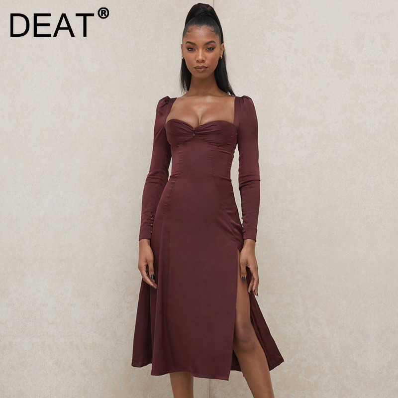 DEAT Women Split Dress Square Collar Long Sleeve Arrivals Lady Sexy Temperament Fashion Spring Summer 210709, Wine
DEAT Women Split Dress Square Collar Long Sleeve Arrivals Lady Sexy Temperament Fashion Spring Summer 210709, Wine