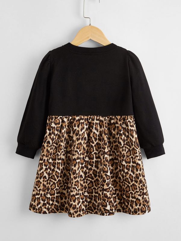 Toddler Girls Contrast Leopard Panel Dress SHE
