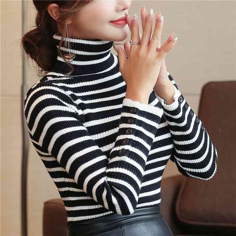Turtleneck Sweater women striped knitted women sweater sueter mujer invierno autumn long sleeve sweater pullover 5124 50 210518